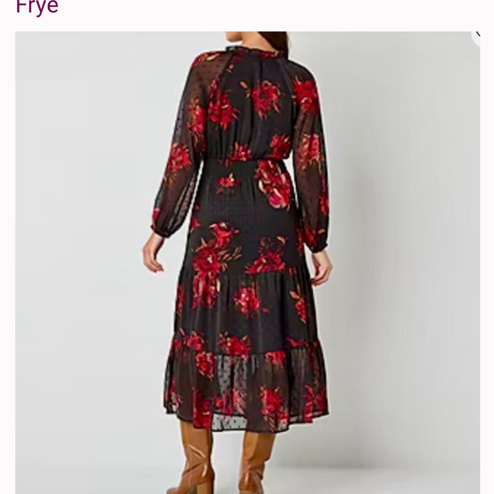 FRYE AND CO. Black and Red Floral Long Sleeve Dress - Picture 2 of 12